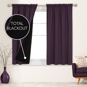 Deconovo ModernLuxury 100% Full BlackOut SatinRodCurtains For LivingRoom or BedRoom 2Panels - 1 of 4