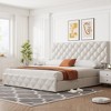 Faux Leather Upholstered Bed Frame with 4 Storage Drawers, Adjustable Diamond Tufted Headboard, No Box Spring Needed - 3 of 4