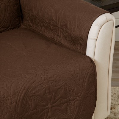 Chocolate and Taupe Microfiber Reversible Loveseat Slipcover
