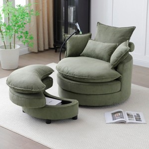 360¡ã Swivel Barrel Chair with Ottoman - Modern Round Accent Chair with 4 Pillows, 250lb Capacity for Living Room/Bedroom - 1 of 4