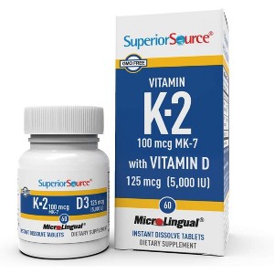 Superior Source K2 (MK-7) 100 mcg with D3 (5000 IU) Supplement - 1 of 4