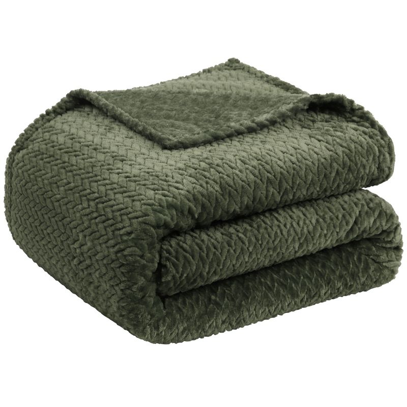 1 Pc Twin Polyester Flannel Fleece Bed Blankets Army Green - PiccoCasa, 2 of 7