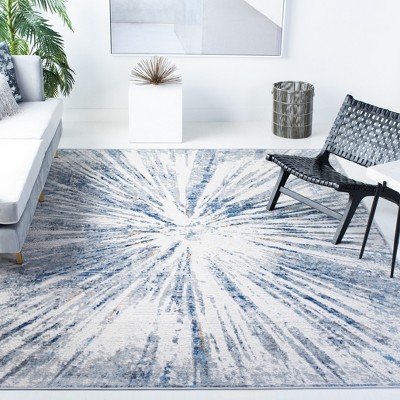 Amelia Round Grey and Blue Abstract Synthetic Rug