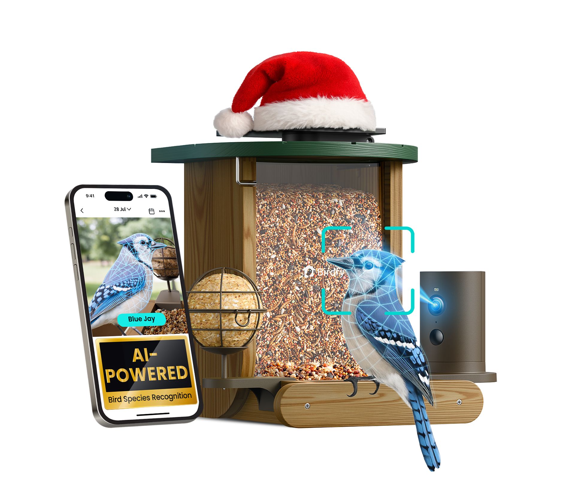 Birdfy Cedar D Smart Bird Feeder - Fun & Educational 1080P Birdwatching, AI Recognition, 60FPS Slow-Motion, Solar-Powered