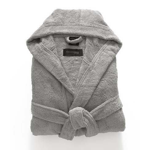 Men's Hooded Robe, Turkish Cotton Terry Hooded Spa Gray Bathrobe