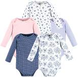 Hudson Baby Infant Girl Cotton Long-Sleeve Bodysuits, Blue Toile 5-Pack