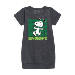 - Peanuts - Snoopy Clover Dance Graphic Short Sleeve Fleece Dress - 1 of 4