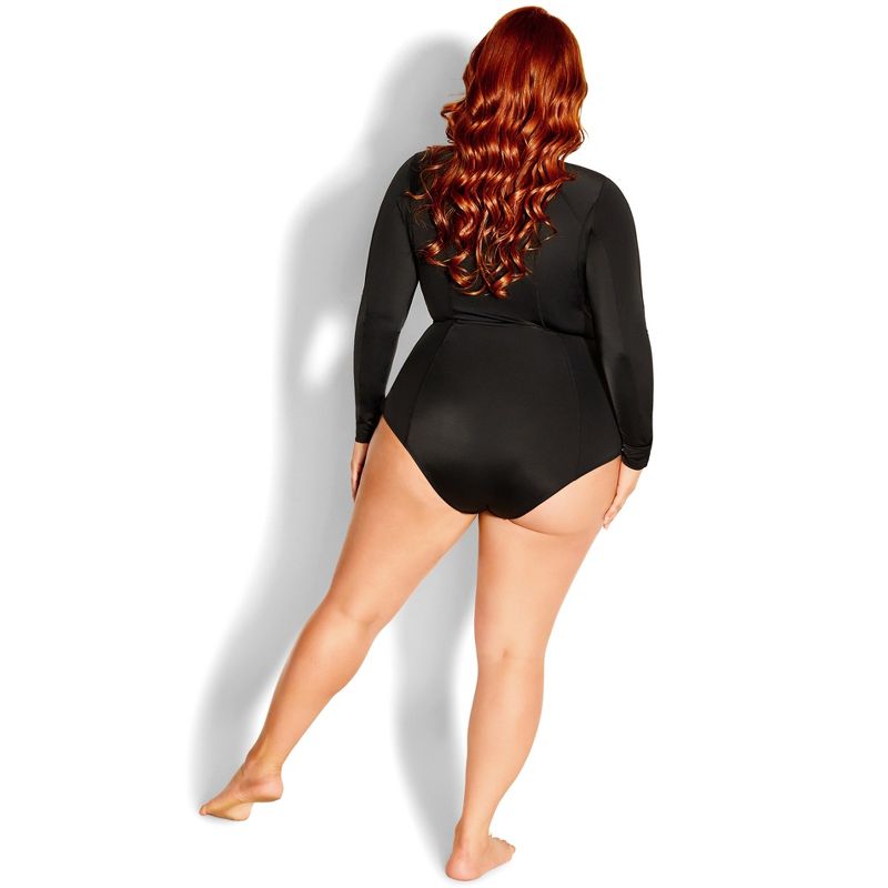 Women's Plus Size Cancun Long Sleeve 1 Piece - black | CITY CHIC, 2 of 4