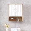 KTMBDW Two-Door Bathroom and Laundry Wall Mount Storage Medicine Cabinet with Open and Adjustable Shelf - White & Natural - 3 of 4