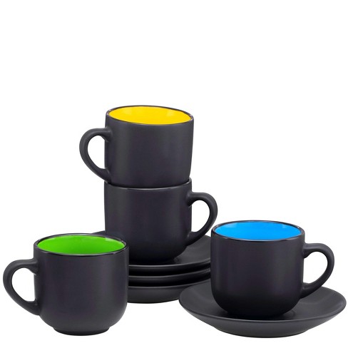 Bruntmor 4 Oz Porcelain Cappuccino Cups With Saucers Set Of 4, Black :  Target