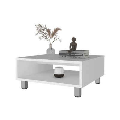 Vynxaria Modern White Coffee Table, Open Storage, Scratch Resistant Melamine Coating