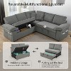 TiramisuBest 5 Seats Sectional Corduroy Sleeper Sofa with Pull Out Couch Bed, L Shape Modular Sofa with Storage Seat, USB & Cup Holders, Dark Grey - 3 of 4