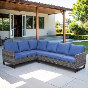 Buenhomino 6-Seater Outdoor Sectional Sofa L Shaped Couch Patio Conversation Furniture Set, Wicker Patio Sectional Sofa with Removable Cushion - 1 of 4