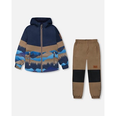 navy blue mountains and taupe