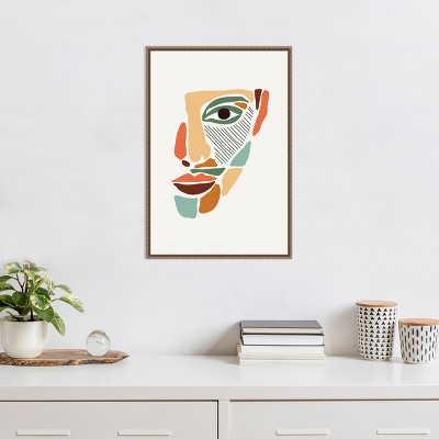Colorful Abstract Faces Beaded Framed Canvas Wall Art 16 x 23-in