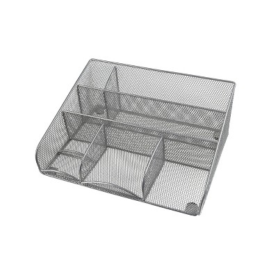 Design Ideas Mesh Desk Organizer with 6 Compartments – Office Desktop Organizer – Silver, 10.25” x 7.9” x 4.1”