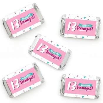 Big Dot of Happiness Girl 13th Birthday - Mini Candy Bar Wrapper Stickers - Official Teenager Birthday Party Small Favors - 40 Count