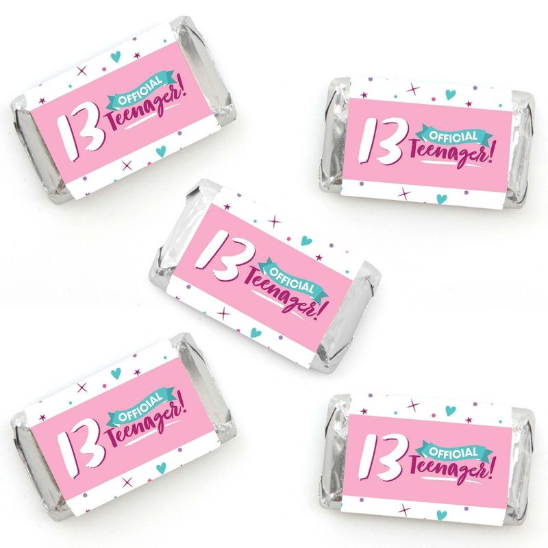 Big Dot of Happiness Girl 13th Birthday - Mini Candy Bar Wrapper Stickers - Official Teenager Birthday Party Small Favors - 40 Count, 1 of 7
