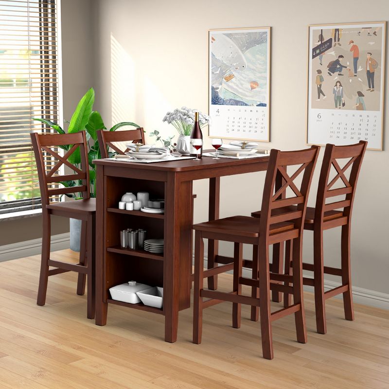 Costway Set of 4 Bar Stools 24'' Counter Height Chairs w/ Rubber Wood Legs Walnut, 3 of 9