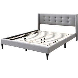 DOMETOUR Linen Tufted Platform Bed, Queen - Grey - 1 of 4