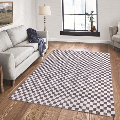 Gertmenian Crystal Print Checker Modern Two-Tone Polyester Flat Pile Washable Indoor Area Rug