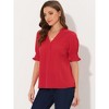 Allegra K Women's Bubble Sleeve V Neck Short Sleeve Blouse - 4 of 4