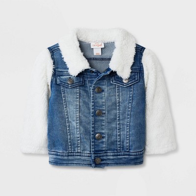 Image of Baby Boys' Sherpa Denim Jacket - Cat & Jack™ Light Blue 0-3M