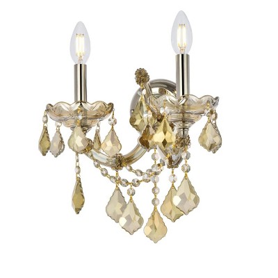 Golden Teak Crystal Trim 2-Light Wall Sconce