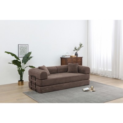 77.9" Corduroy Convertible Sofa Bed with Cylindrical Pillow, Folding Mattress, and Fixed-Shape Frame