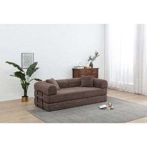 77.9" Corduroy Convertible Sofa Bed with Cylindrical Pillow, Folding Mattress, and Fixed-Shape Frame - 1 of 4