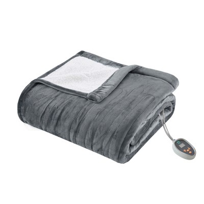 Reversible Ultra Soft Plush Electric Blanket with Bonus Automatic Timer Twin Gray