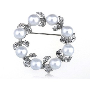 Anna-Kaci Crystal Rhinestone Faux Pearl Flower Swirl Wreath Fashion Pin Brooch - 1 of 4