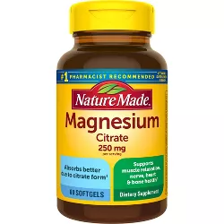 Nature Made Magnesium Citrate 250mg Muscle, Nerve, Bone & Heart Support Supplement Softgel - 60ct