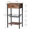 VECELO Set of 2 27”Tall End Table Industrial Style Nightstands with Drawer/Shelf for Living Room, Bedroom, Kitchen, Bathroom, Brown - 3 of 4