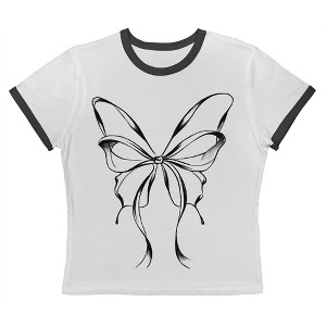 Rerun Island Women's Bow Butterfly Short Sleeve Graphic Cotton Retro Vintage Ranger Baby Tee - 1 of 4