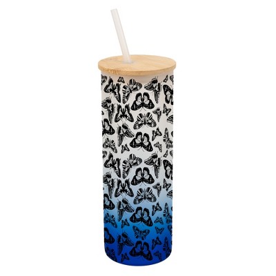 Elanze Designs Small Monarch Butterfly Insect Bug Wrap-Around Design 25 Ounce Frosted Gradient Glass On-The-Go Coffee Travel Skinny Tumbler Mug Cup,