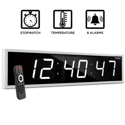 Ivation 60" White Oversized Digital LED Wall Clock with Remote