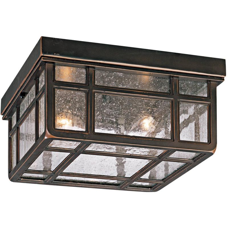 Kathy Ireland Sierra Craftsman Rustic Flush Mount Outdoor Ceiling Light Rubbed Bronze 5 1/2" Frosted Seeded Glass for Post Exterior Barn Deck House, 1 of 9