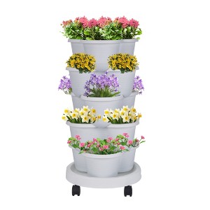 VECELO 5-Tier Vertical Garden Planter, Self Watering Stackable Planter with Wheels for Strawberries, Flowers, Vegetables, Set of 1/2 - 1 of 4