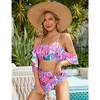 Womens Two Piece Swimsuits Ruffle Swim Skirts with Built-in Brief Off Shoulder Flounce Crop Top Spaghetti Strap Swimwear Sets - 4 of 4
