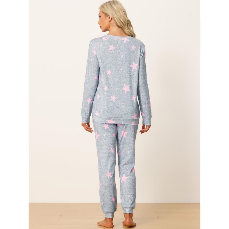 cheibear Women's Kint Long Sleeve Sleepshirt with Long Pants Printed Pattern 2 Pieces Pajama Sets, 3 of 6