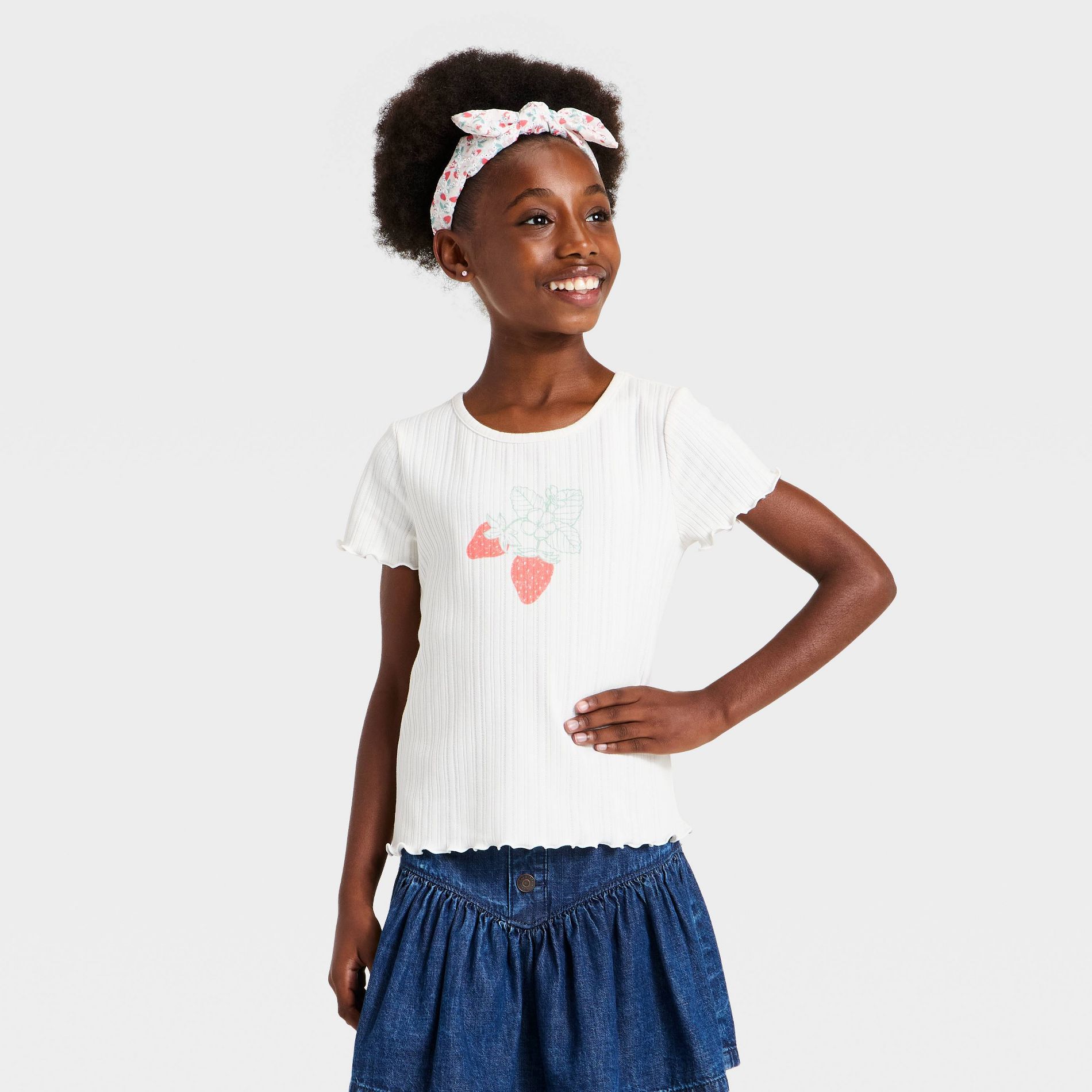 Girls' Short Sleeve Pointelle Graphic T-Shirt - Cat & Jack™