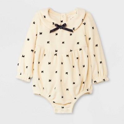 Image of Baby Girls' Bow Printed Velour Romper - Cat & Jack™ 0-3M