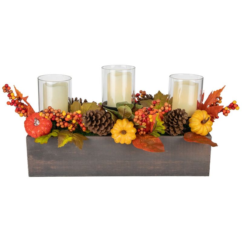Northlight 27" Pumpkin, Berry and Pine Cone Fall Harvest Triple Pillar Candle Holder, 2 of 7