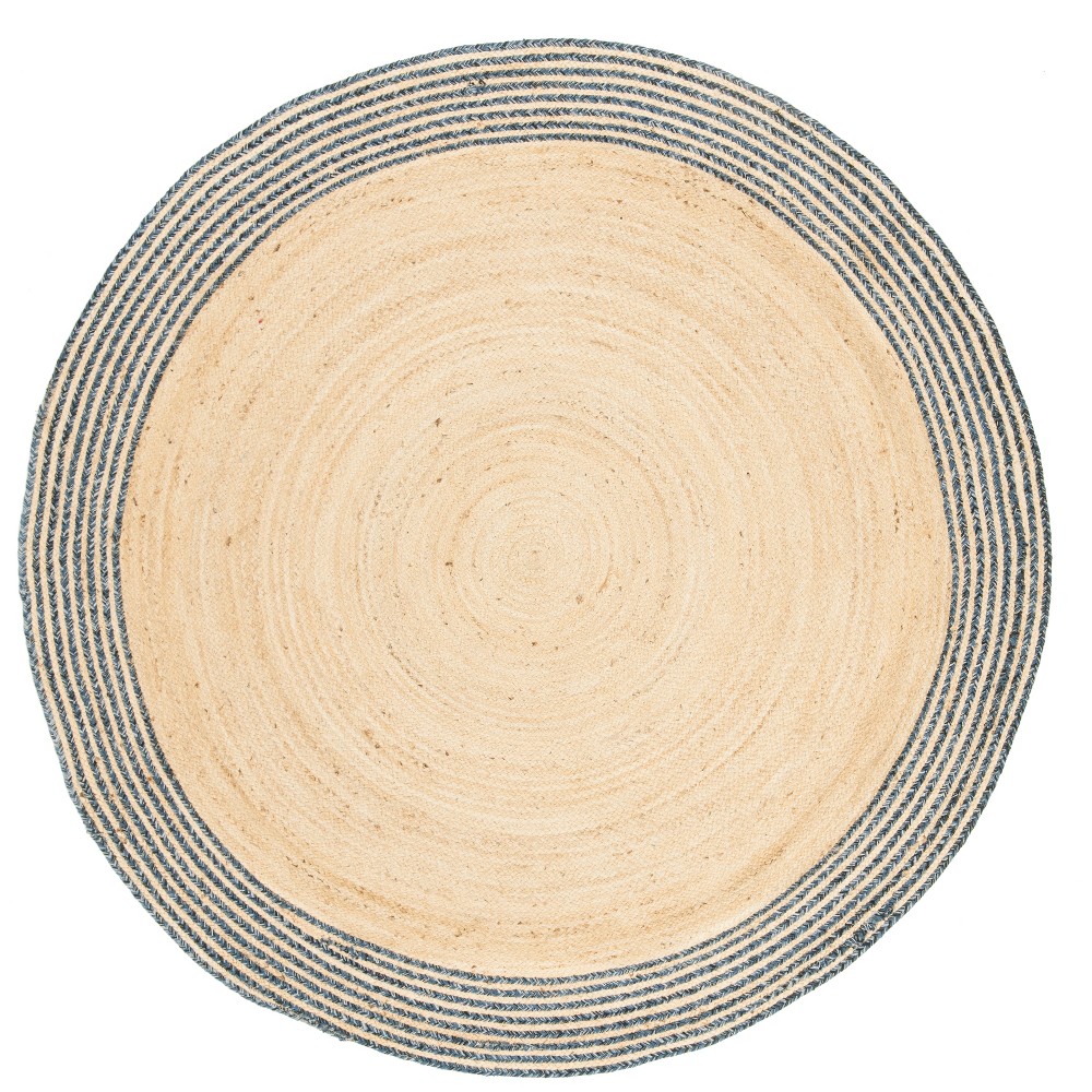 6' Solid Woven Round Area Rug Ivory/Blue - Safavieh