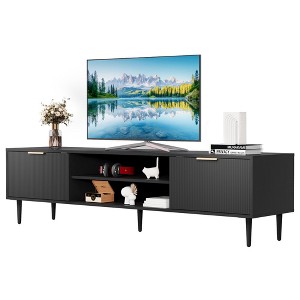 Black TV Stands for Living Room, for 75 Inch TVs, Rustic TV Console with Fluted Panel Design, Entertainment Center with 2 Large Storage Cabinets - 1 of 4