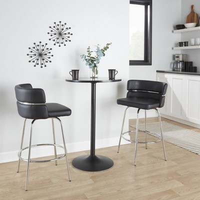 Set of 2 Black Faux Leather and Chrome Swivel Counter Stools