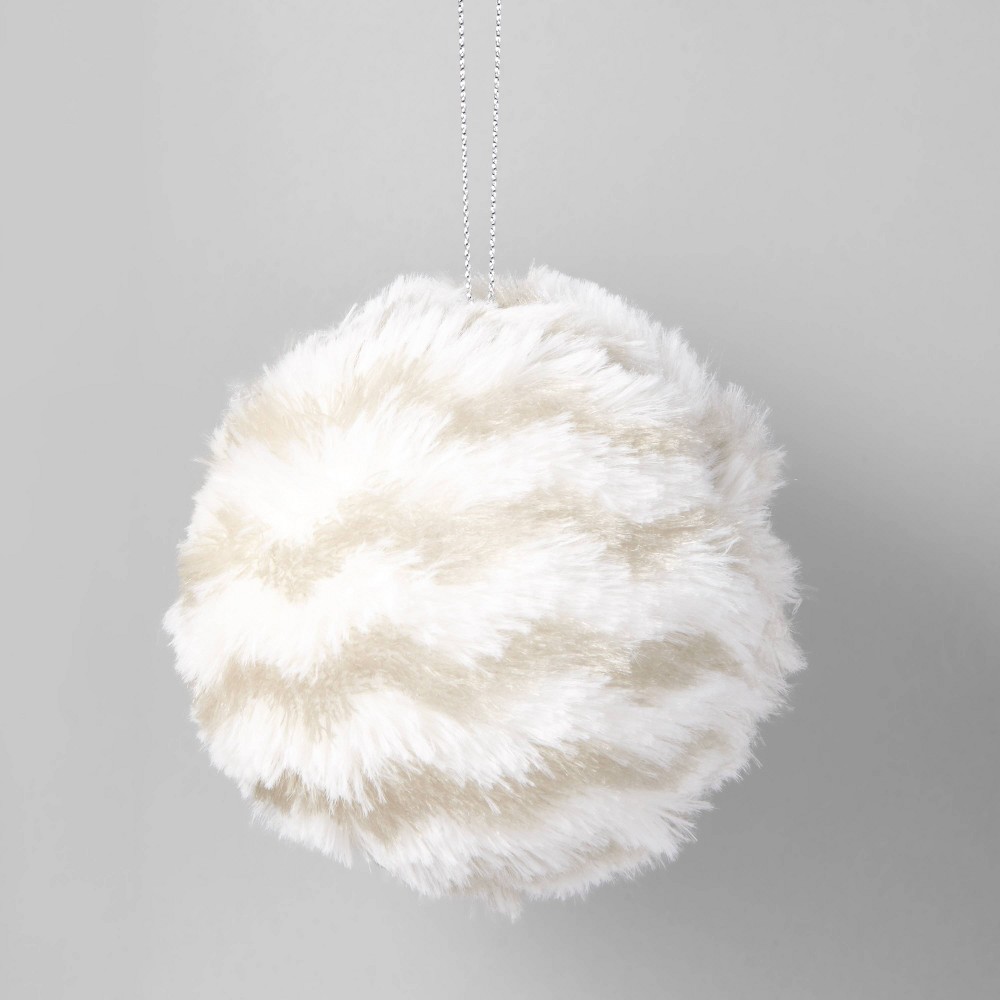 6-Faux Fur Round Ball Christmas Tree Ornament White - Wondershop