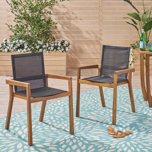VASIP Outdoor Dining Chairs, Bistro Chairs Set of 2, Patio Chairs with Armrests, Acacia Frame and Mesh Seat, for Garden Patio Porch - 1 of 4