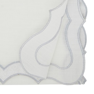 Elegant White and Silver Scallop Edge Polyester Table Runner